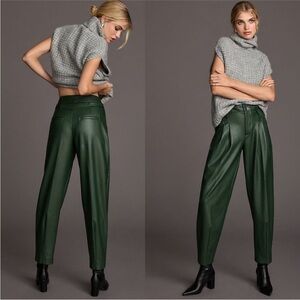 Anthropologie Maeve Faux Leather Tapered Pleated Pants in Green Size 0
